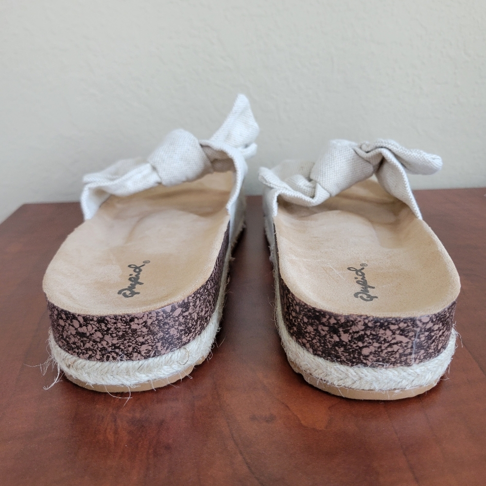 New - Women's Qupid Haidy Bow Espadrille Slide Sandals In Beige Size 7 - Picture 5 of 10